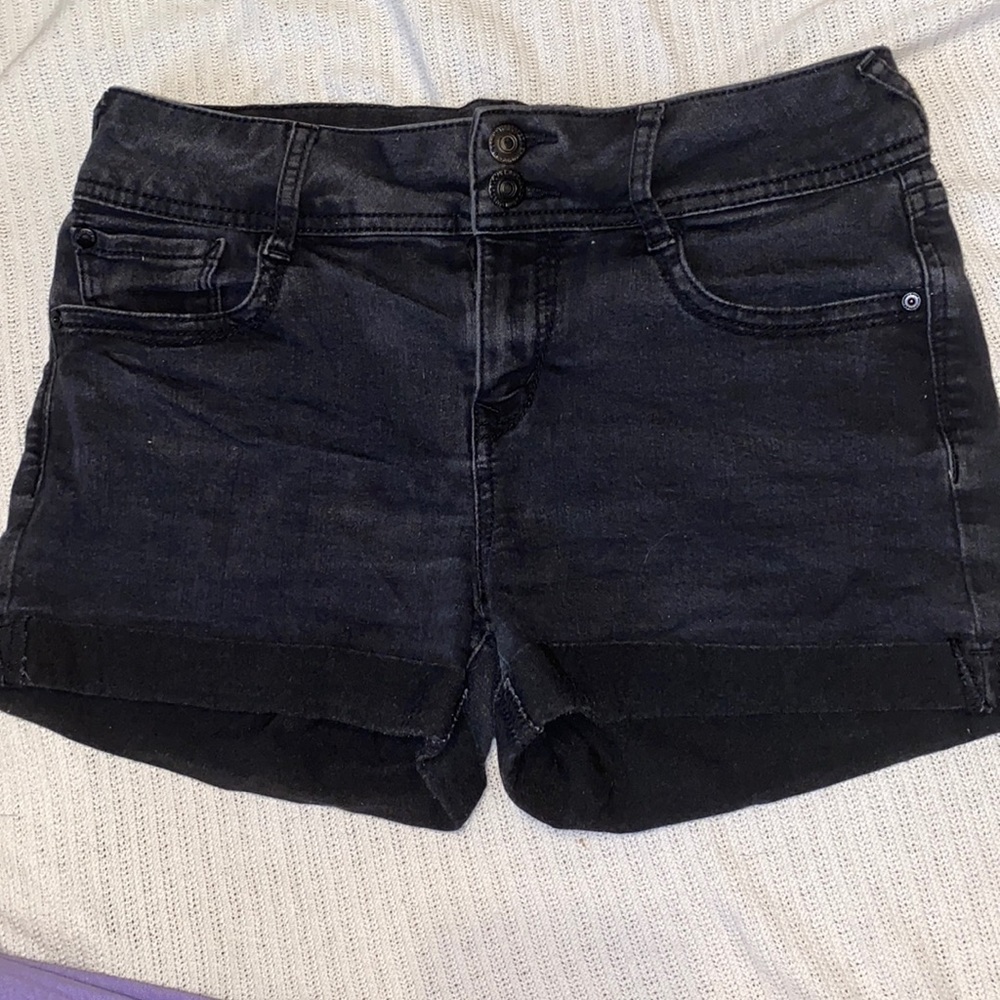 Black denim shorts